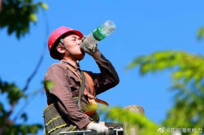 壽縣供電公司頂著38度高溫桿上作業(yè)，改造低壓線路